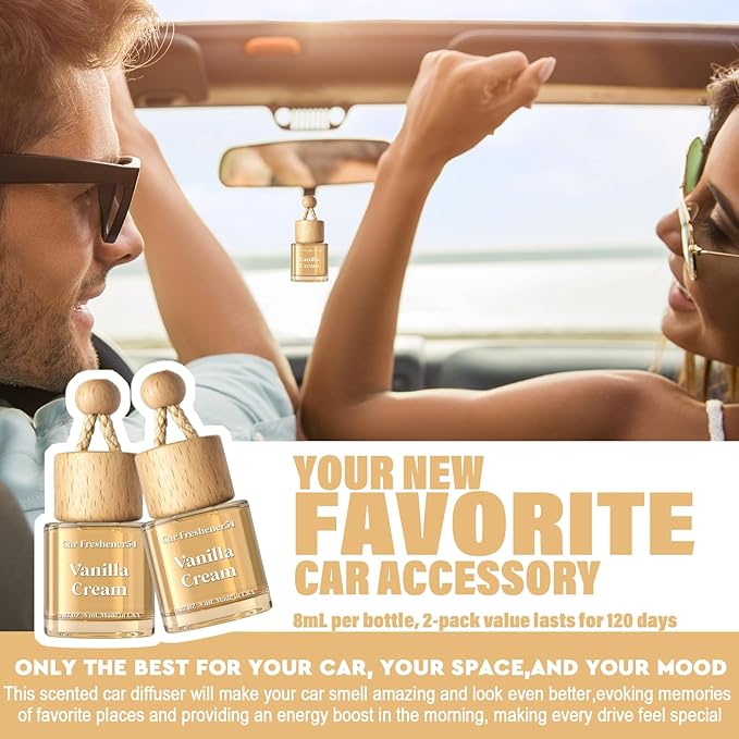 HoogaLife Car Air Freshener Diffuser 2 Pack Hanging Air Freshener Diffuser - Vanilla Cream Fragrance Oil Air D iffuser for Car, 45+ days Long Lasting Fragrance Made in USA C ar Air Fresheners