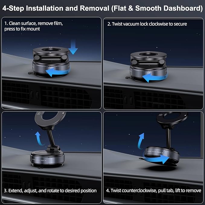 Jikasho Vacuum Magnetic Car Phone Holder for Magsafe, Hands-Free 360° Adjustable Suction Cup Phone Mount for Car/Gym/Mirror/Smooth Surface, Compatible with iPhone & Android (Black)
