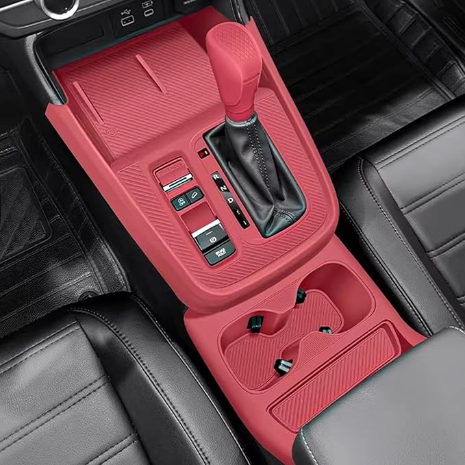 Temmis Center Console Silicone Organizer with Cup Holder for Honda CRV 2023-2026 (Gasoline Version), Full-Wrap Center Consel Electrostatic adsorption Cover for Honda CRV-Red