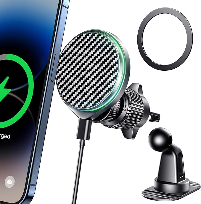 Qifutan for 15W Magsafe Car Charger Fast Charging Automotive Ultra Magnetic Car Phone Holder Dashboard Vent Wireless Car Charger Fits for iPhone 15 14 13 12 Pro Max Android Smartphone