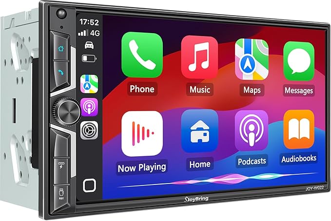 SJoyBring 7" QLED Double Din Car Stereo - Wireless Apple CarPlay & Android Auto, 240W 4.2CHN, SWC, Bluetooth, FM/AM Car Radio, 2 Subwoofers Outputs, Backup Camera