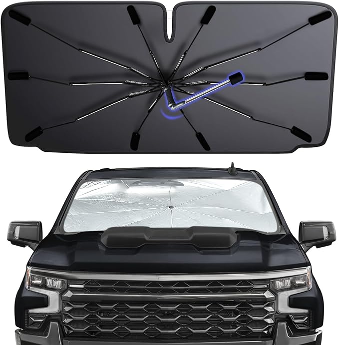 [2026 Upgraded] Windshield Sun Shade Umbrella, Foldable Car Sunshade for Trucks & SUVs with UV Protection, Heat Insulation & Automotive Interior Sun Protection for Outdoor Parking Camping (X-Large)