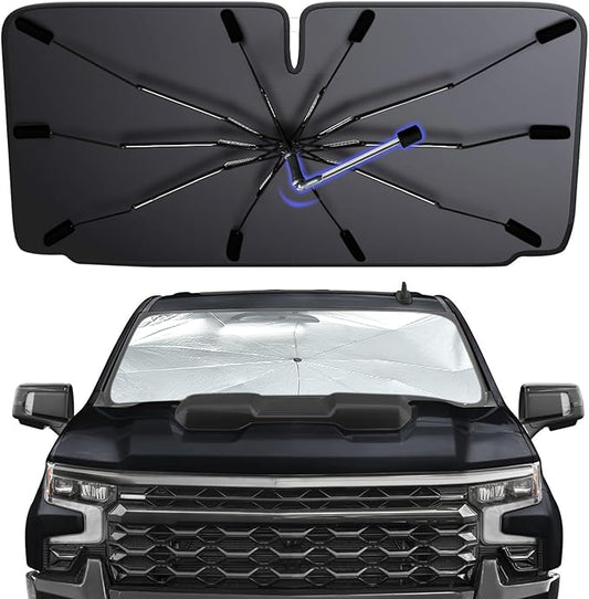 [2026 Upgraded] Windshield Sun Shade Umbrella, Foldable Car Sunshade for Trucks & SUVs with UV Protection, Heat Insulation & Automotive Interior Sun Protection for Outdoor Parking Camping (X-Large)
