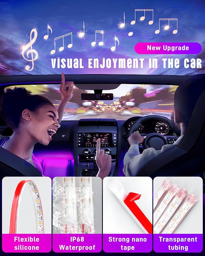 STONEBANKS 5.7FT LED Interior Light for Car, 48LEDs RGB USB Under Dash Lighting, Footwell Neon Internal Lights Kit, Smart APP and Remote Dual Control, Multicolor Music and Mic Mode