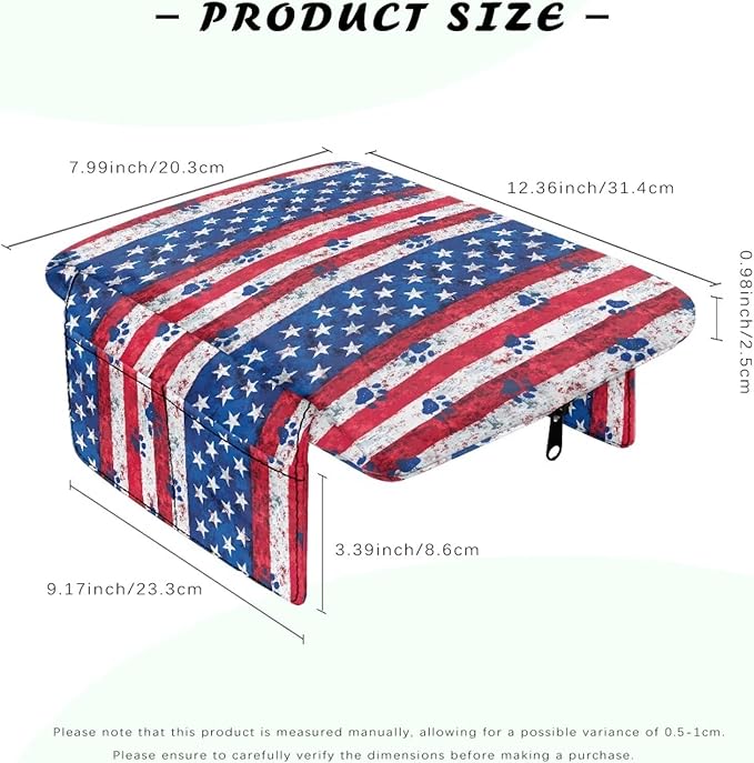 Car Center Console Cushion with Side Storage Bag, American Paw Easy Install Car Interior Accessories, Universal Armrest Cover Protector Arm Rest Pad for Car Seat Box