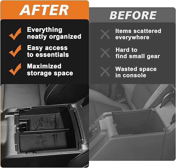 TripleAliners Center Console Organizer Compatible with 2025 2026 Ford Bronco(Not for 2-Door& Manual &Bronco Sport) Accessories Console Storage Box Armrest Tray | Two Layers with Leather Trim (Black)
