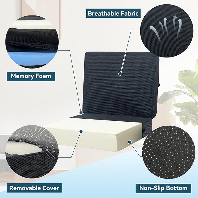 Thick Booster Car Seat with Back, Seat Cushion for Tailbone Pain Relief, Portable Breathable Mesh Fabric, for Office Chair Cushion, Adult Car Seat, Wheelchair (Black)