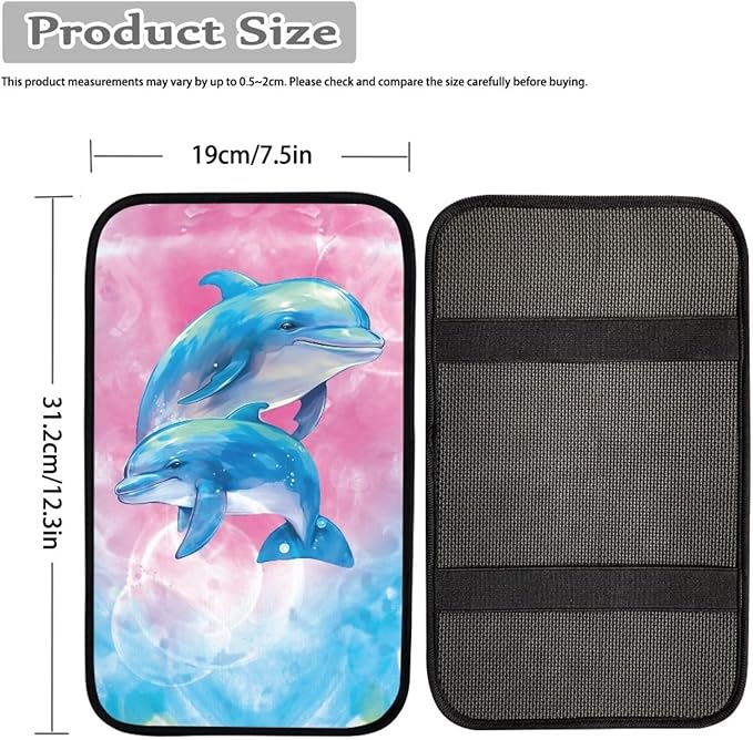 JoyLamoria Blue Dolphin Car Armrest Cushion Cover Center Console Box Pad Car Accessories for Most Vehicles