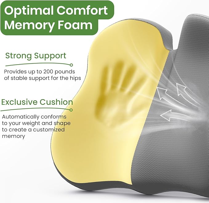 A-Pce Ergonomic Seat Cushion -Large Memory Foam Cushion for Office Chair- Sciatica & Lower Back & Coccyx Pain Relief - Car Seat Cushions for Driving Seat Cushion, Grey