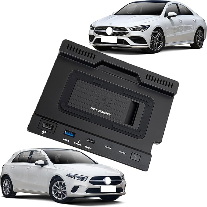 Wireless Car Charger for Mercedes Benz A-Class B-Class Gla Glb Cla Amg 2020-2023 All Models Accessory with 15w Wireless and 27w USB Qc3.0 Fast Charging (2024 New)