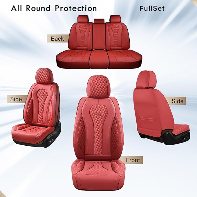 Coverado Seat Covers, Car Seat Covers Full Set, Red Car Seat Cover, Car Seat Covers Front Seats Back Seat Covers, Waterproof Car Seat Cushion, Leather Seat Protector Universal Fit Most Cars
