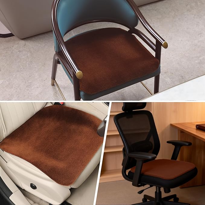 Genuine Wool Car Seat Cushion, Australian Soft Wool Auto Seat Pad Breathable and Sweat-Wicking Comfort Warm Universal Fit, 19.7''x19.7'' for Car Seats, Office Chairs, Home (Coffee)