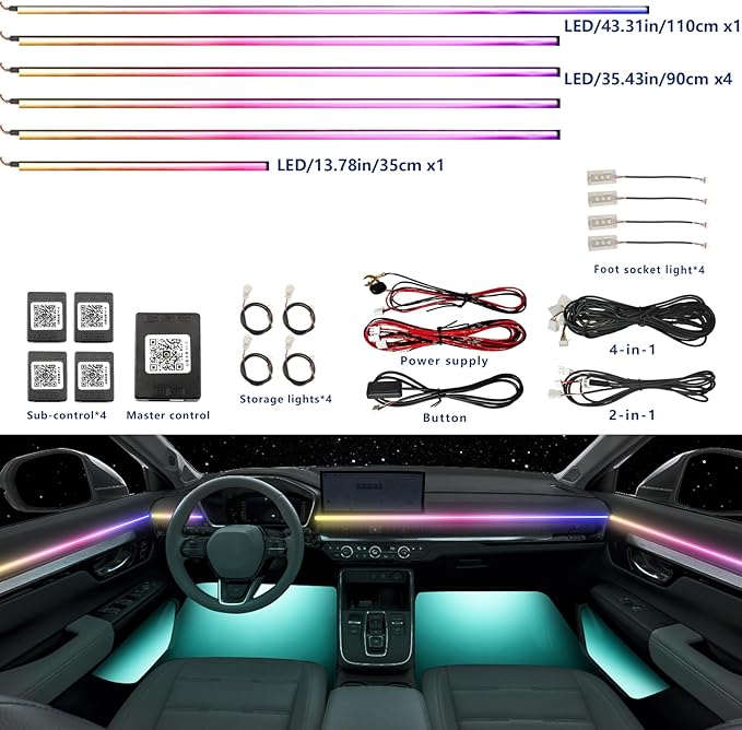 Acrylic Car LED Ambient Light, Fiber Optic Interior Light Strip, 24 Million Types, Ambient Light KKT that Swings with The Melody of Music (Dreamcolor 14 in 1)