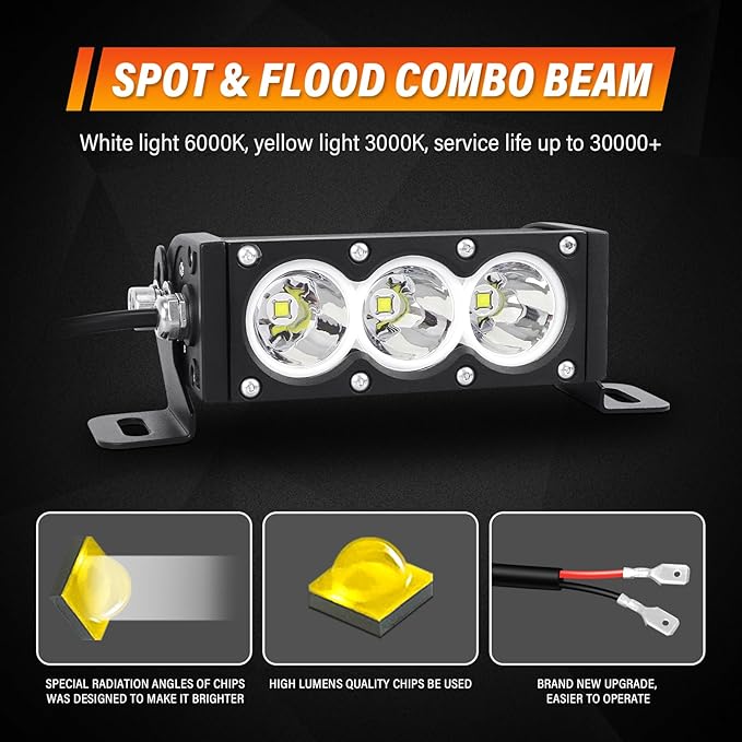 Willpower 2 Pieces 6 inch Single Row White LED Light Bar 30W Off Road Light Bar Spot Beam LED Work Light Truck UTV 4x4 Cars SUVs ATVs Boats Fog Driving Light with Wiring Harness kit