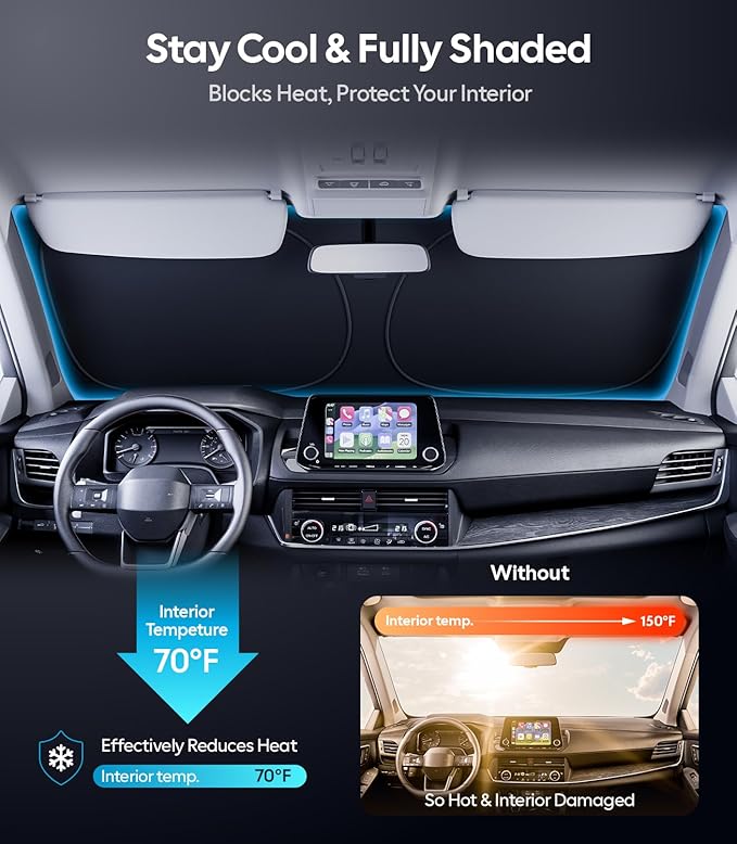 Wigoo Windshield Sunshade for Nissan Rogue 2021-2026 [100% Sun Block, 4th-Gen Cooling Tech] Foldable Heat Insulation Front Window Sunshade with Storage Bag, Compatible with Nissan Rogue