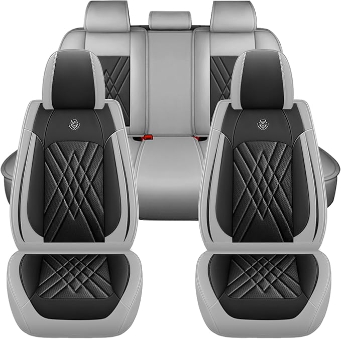 Car Seat Covers Compatible with Toyota Camry 2012-2026 Durable Waterproof Automotive Seat Covers Stretchable Fabric Material, Airbag Compatibility, Premium Nappa Leather(Black Gray, Full Set)