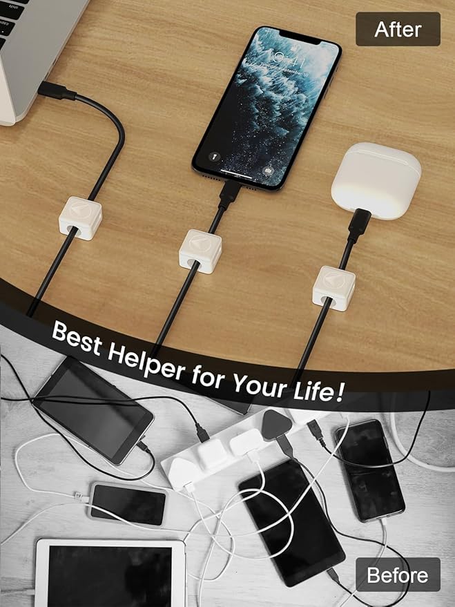 Magnetic Cord Organizer, 6 Pack Adhesive Charging Cable Clips Holder for Nightstand, Easy Secure Cord Keeper Cable Clips Wire Management for Phone, Home, Office, Desk| Universal Fit| Strong Magnet