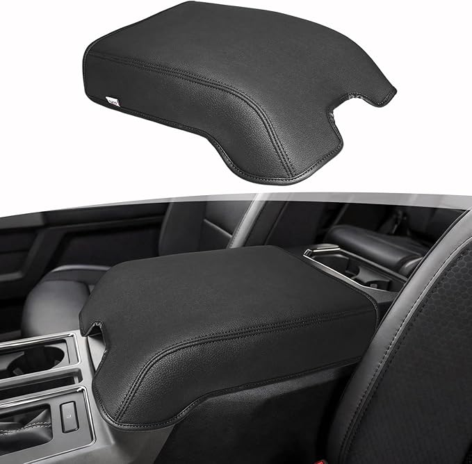 Center Console Armrest Cover for 2015-2020 F150 Accessories, F250 F350 F450 2017-2022, Expedition 2018-2024, Vinyl Leather Middle Console Cover Armrest Protector, Anti-Scratch, Black