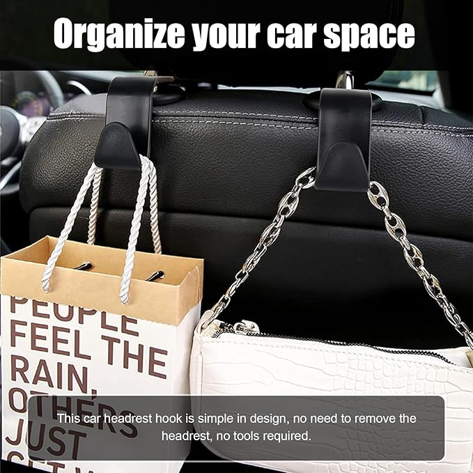 Ziciner 4 PCS Car Seat Headrest Hooks, Backseat Hangers Storage Organizer, Universal Car Accessories for Purse Grocery Bags Coats (Black)