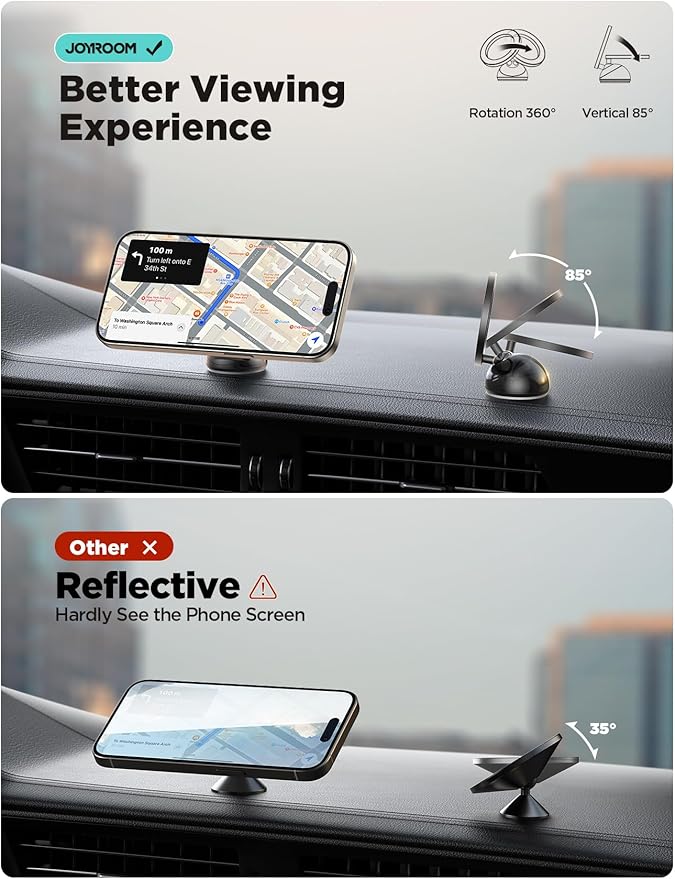 JOYROOM for MagSafe Car Mount, All-Metal Magnetic Phone Holder for Car, [Stronger Magnet] Car Magnet Phone Mount for Dash, Fit for iPhone 16 15 14 13 12