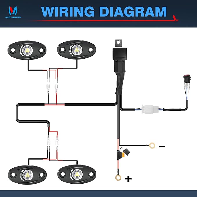 MICTUNING 4 Pods Pure White Rock Lights Kit - IP68 Waterproof, with Wiring Harness - Ultimate Underglow for Car, Truck, ATV, UTV, SUV, Off-Road, Golf Cart & Boat
