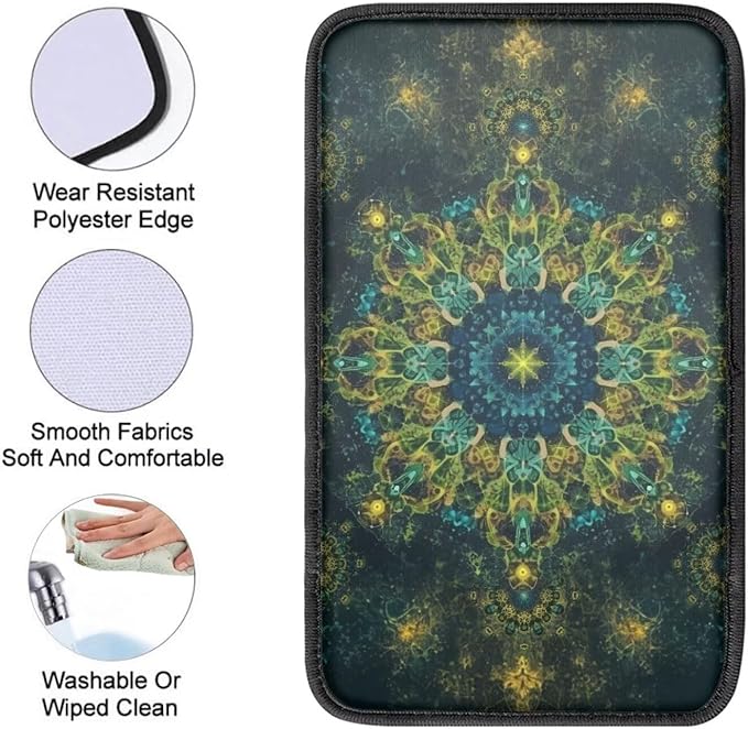 Dreaweet Turquoise Mandala Arm Rest Cover for Car Universal Fit Center Console Cover Bohemian Car Accessories Interior Scratch Resistant Padded Armrest Cover for Truck SUV
