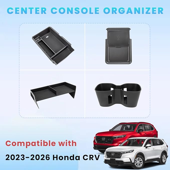 4PCS Center Console Organizer Compatible with 2023 2024 2025 2026 Honda CRV Secondary Box Insert Divider Armrest Storage Tray Hidden Storage Tray Cup Holder Interior Accessories