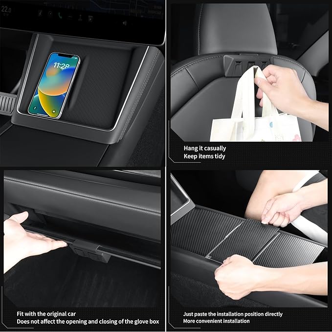 LUCKEASY Organizer for Tesla Model Y Juniper 2025+ Rear Trunk Storage Bins|Wireless Charging Pad|Seat Belt Buckle|Key Card|Center Mat|Glove Box Hook|Seat Hooks|Gear Shift|Door Lock Buckles|Cup Holder