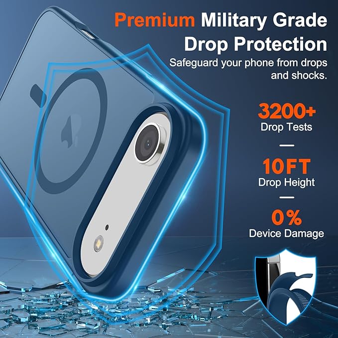 SUPFINE Magnetic for iPhone Air Case (Compatible with MagSafe)(Military Grade Drop Protection) Slim Translucent Matte Shockproof with Anti-Fingerprint Phone Cover for 17 Air,Deep Blue
