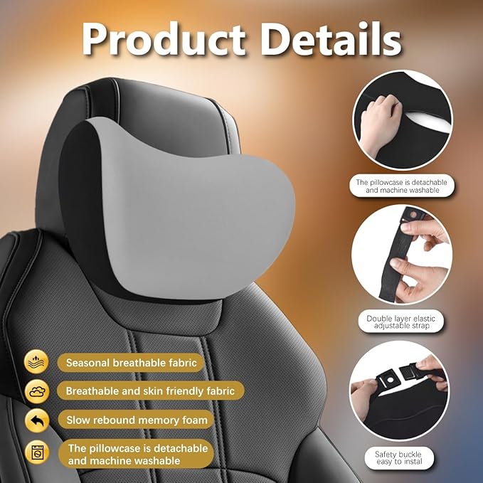2Pcs Car Neck Pillow, Ultra Comfortable Car Headrest, Ergonomic Car Headrest Pillow, Relieve Driving Fatigue and Maintain Correct and Comfortable Sitting Posture, Suitable for Driving (Grey)