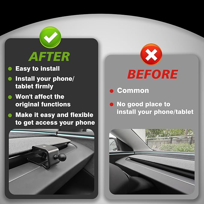 BestEvMod Dashboard Car 1/4 Screw Mount Phone Holder Tablet Mag Safe Compatible with Refreshed Tesla Model Y Juniper Model 3 Highland fits for All Phones & Android 360° (17mm Ball Joint Only)