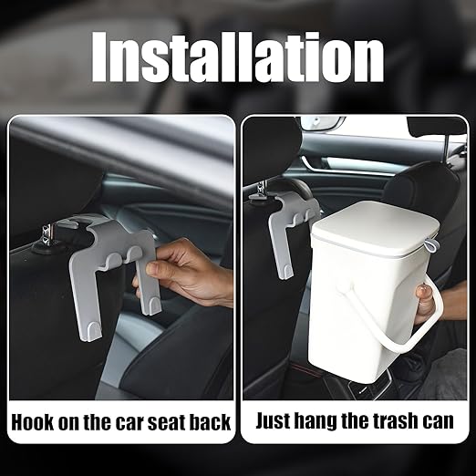Leakproof Car Trash Can, Mini Hanging Garbage Can with Lid, Vehicle Trash Bin for Back Seat Car Garbage Bin for Sedans, SUVs, MPVs & Trucks (White)