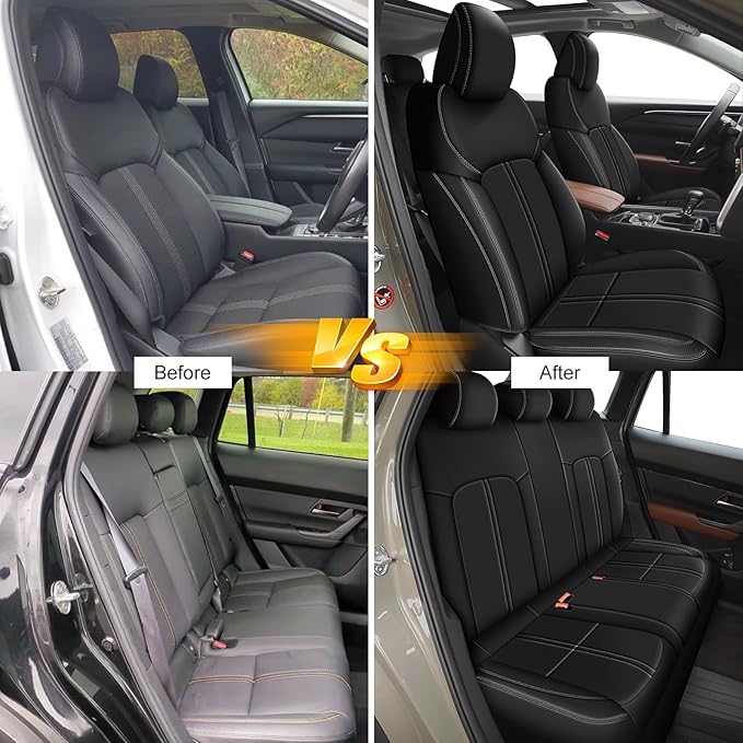 AOMSAZTO Custom Fit Seat Covers for Mazda CX50 2023 2024 2025 CX30 Car Seat Covers Full Set Black Faux Leather Compatible Airbag （New - CX50）