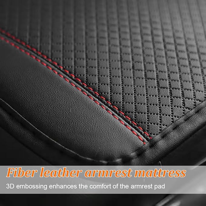 Car Center Console Cover, PU Leather Vehicle Armrest Seat Box Cover Protector, Comfortable Automotive Interior Arm Rest Cushion Pad Accessories, Universal for SUV Sedan Truck (Black/Red)