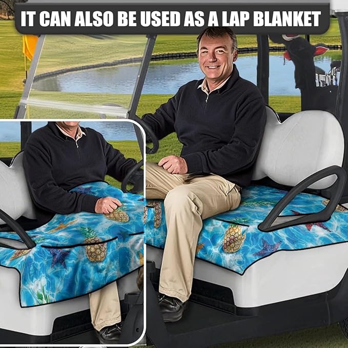 Biyejit Golf Cart Seat Covers with 4 Pockets Golf Cart Seat Towel Blanket Fits 2-Seat Golf Carts, Golf Cart Accessories