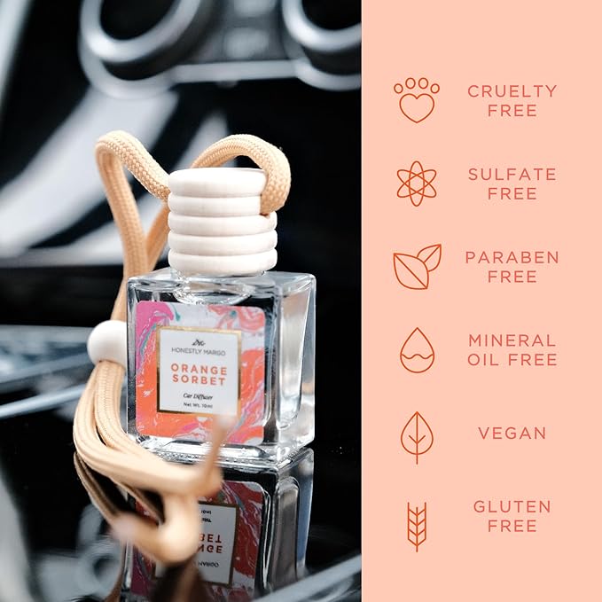 Honestly Margo Orange Sorbet Car Diffuser Air Freshener (0.34 Fl Oz, Pack of 1) – Stylish Scent Diffuser with Perfume – Must-Have Essentials for Women, Car Fresheners Long Lasting for a Fresh Drive