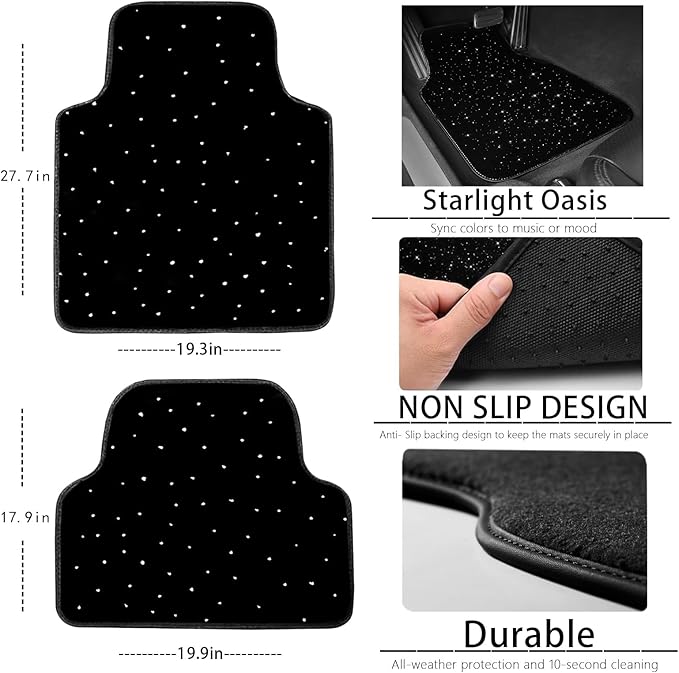Starlight LED Car Floor Mats with Wireless Ambient Lighting – Waterproof Universal Fit Car Floor Mats with Lights for Cars, SUVs & Trucks – App & Remote Control RGB Fiber Optic, Anti-Slip Design