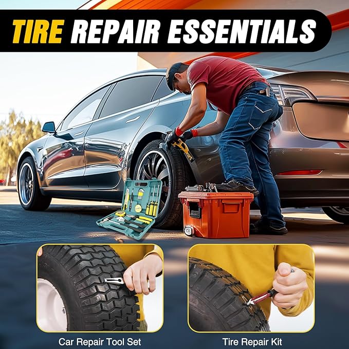 Nilight Car Emergency Kit with Jumper Cable Air Compressor Tire Repair Essential Tools First Aid Alligator Connector Electrical Kit for Travel Camping Outdoor Cars Truck SUV RV