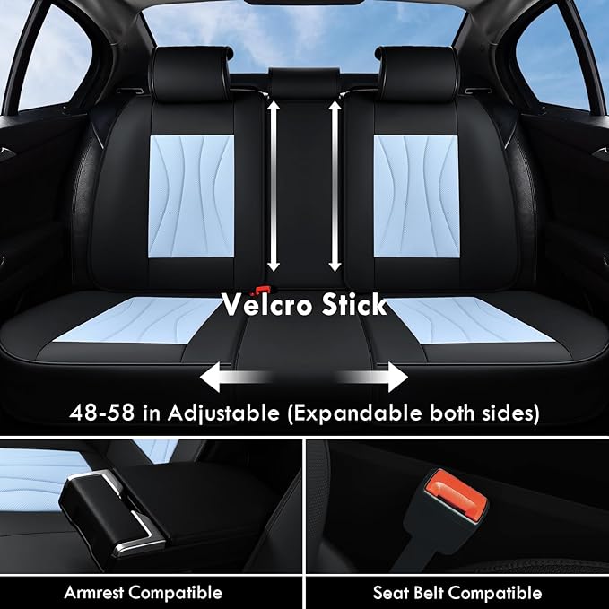 Coverado Front and Rear Seat Covers, 5 Seat Universal Seat Covers, Faux Leather Seat Cover for Trucks, Waterproof Car Seat Protector, Car Seat Cover Car Seat Cushion Fit for Most Cars (Black&Blue)