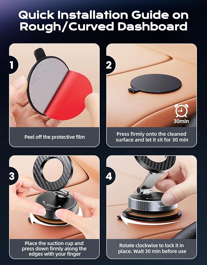 Viccux 2026 Upgraded Vacuum Magnetic Phone Holder for Car [89LB Vacuum Suction+2400GF Strong Magnetic] 360° Adjustable Car Phone Holder for MagSafe, Dashboard Suction Cup Phone Mount for iPhone 17/16