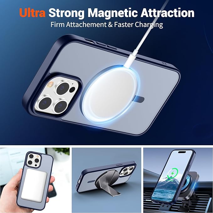 SUPFINE Magnetic for iPhone 14 Pro Max Case (Compatible with MagSafe) (Military Grade Drop Protection) Slim Translucent Matte Shockproof with Anti-Fingerprint Phone Case,Navy Blue