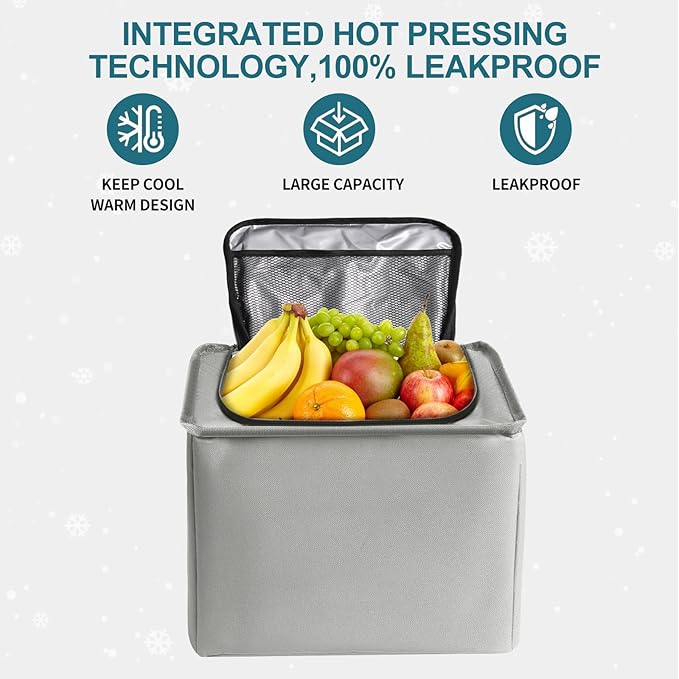 Snuopfy Car Trunk Organizer,115L Heavy Duty Collapsible Trunk Storage, with Insulated Leakproof Cooler Bag Vehicle Cargo Organizer with Lid, 3 Compartments, Straps For Car,Suv,Jeep,Sedan-Grey