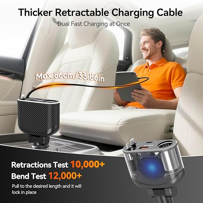 Car Cigarette Lighter Splitter Charger, Fast Car Phone Charger with 1-Socket(100W) Charging Adapter and USB C Coiled Cable for iPhone 17 16 15, Galaxy S25 Ultra/iPad/GPS/Dash Cam/Laptop