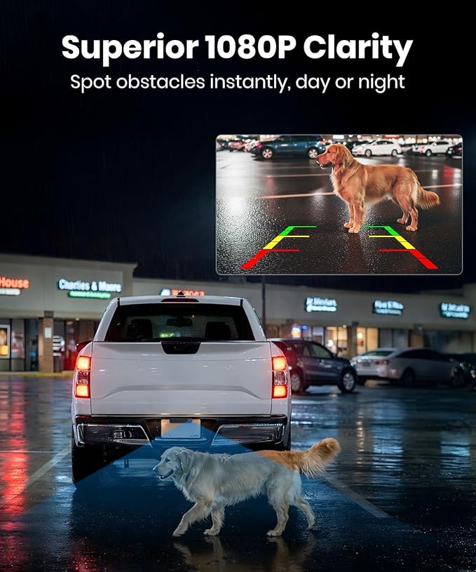 AUTO-VOX 6 Inch Solar Backup Camera Wireless: 2 Minute Install, 16:9 1080P HD Monitor, Dual Channel Split Screen, Clear Live View, DVR Recording, IP69K Waterproof Back up Camera for Car,Truck, Trailer