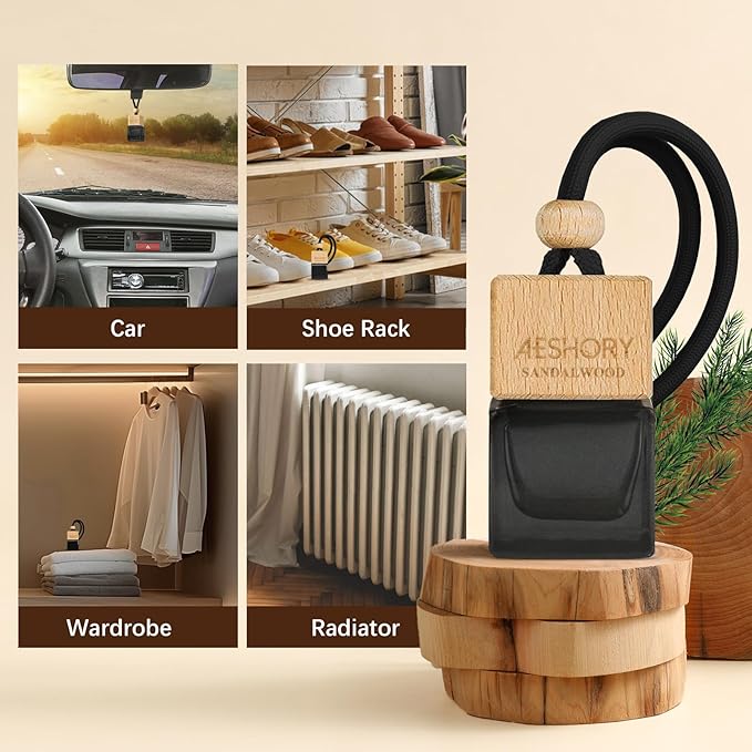 Aeshory Car Air Freshener Hanging 3 Pack – Wood Car Freshener - Sandalwood & Teakwood & Cologne Scents,Car Fresheners Long Lasting Up to 60 Days, Car Air Freshener Men,0.27 FL OZ/8ML