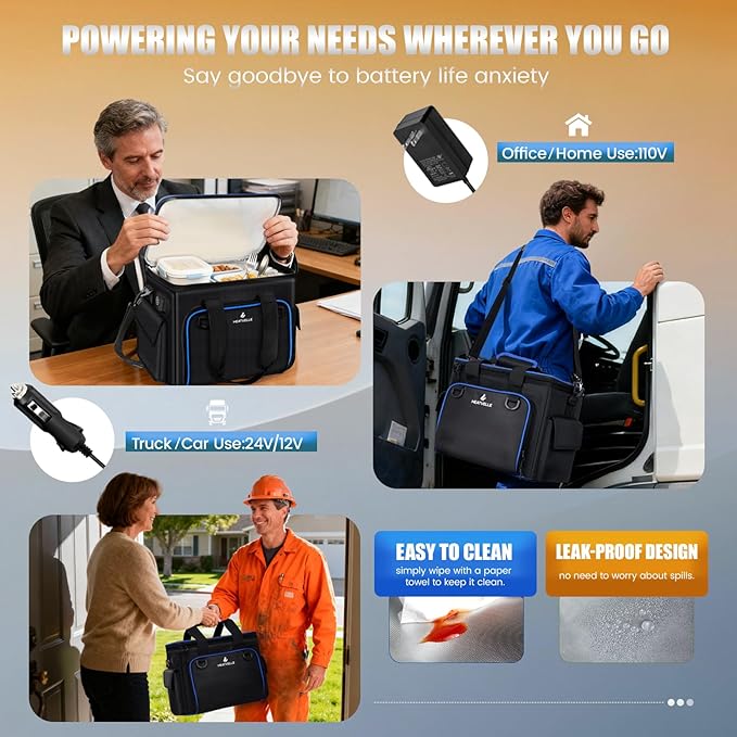 20L Large Heated Lunch Box Insulated Lunch Bag, Auto Temp Control Electric Lunch Box for Adults Men, 12/24/110V Portable Food Warmer for Truck/Car/Work/Travel, Lonchera Eléctrica Portátil