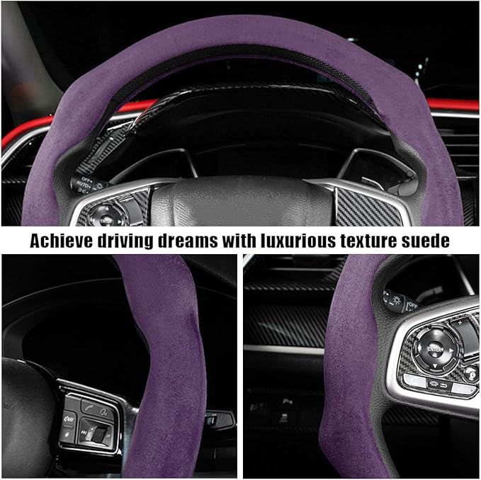 Mandark Car Steering Wheel Cover, Suede Sport Vehicle Steer Wheel Protector Fitting 15 Inch, Non-Slip Comfortable Automotive Interior Decoration Accessories, Universal for Most Cars (Purple)