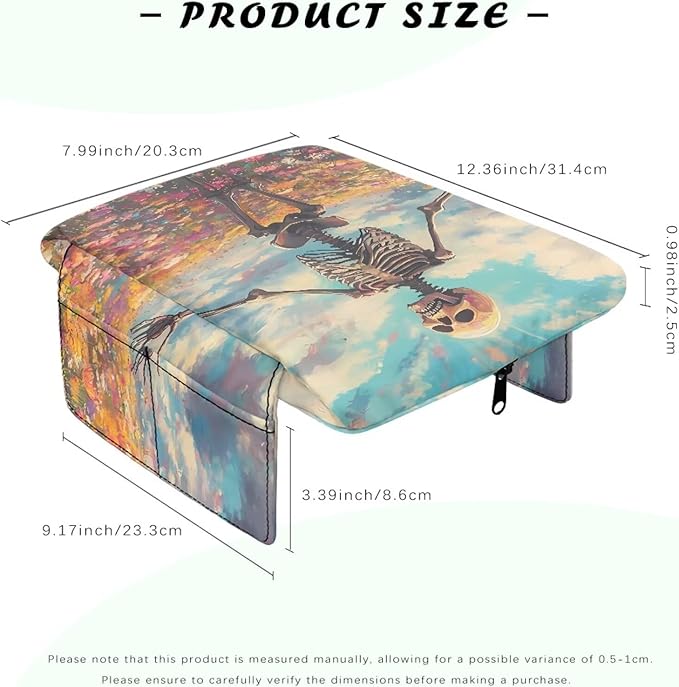 Armrest Cover Pad for Car, Car Center Console Pad with 4 Storage Bag, Skull Floral Universal Car Decor Accessories Fit for Most Cars, Vehicles, SUVs