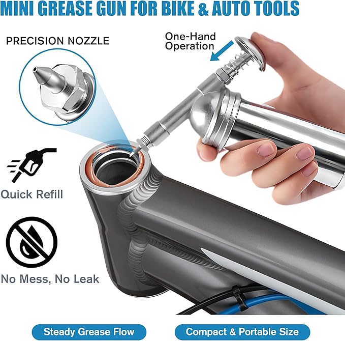 Mini Grease Gun with High Performance Bicycle Grease, Small Lubricant Gun with Nozzle, Bicycle Lubricant and Lube Kit 100g for Bike, Pedals, Bearings, and Chains, 3oz Cartridges