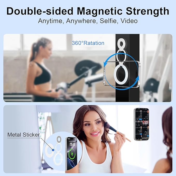 Magnetic Phone Grip Stand for iPhone 17/16e/16/15/14/13/12 Pro Max, Double Adjustable Gym Finger Ring Grip MagSafe Ring Holder with Kickstand for Samsung Galaxy S26 Ultra/S26/S25 Ultra/S25 Plus/S25 FE